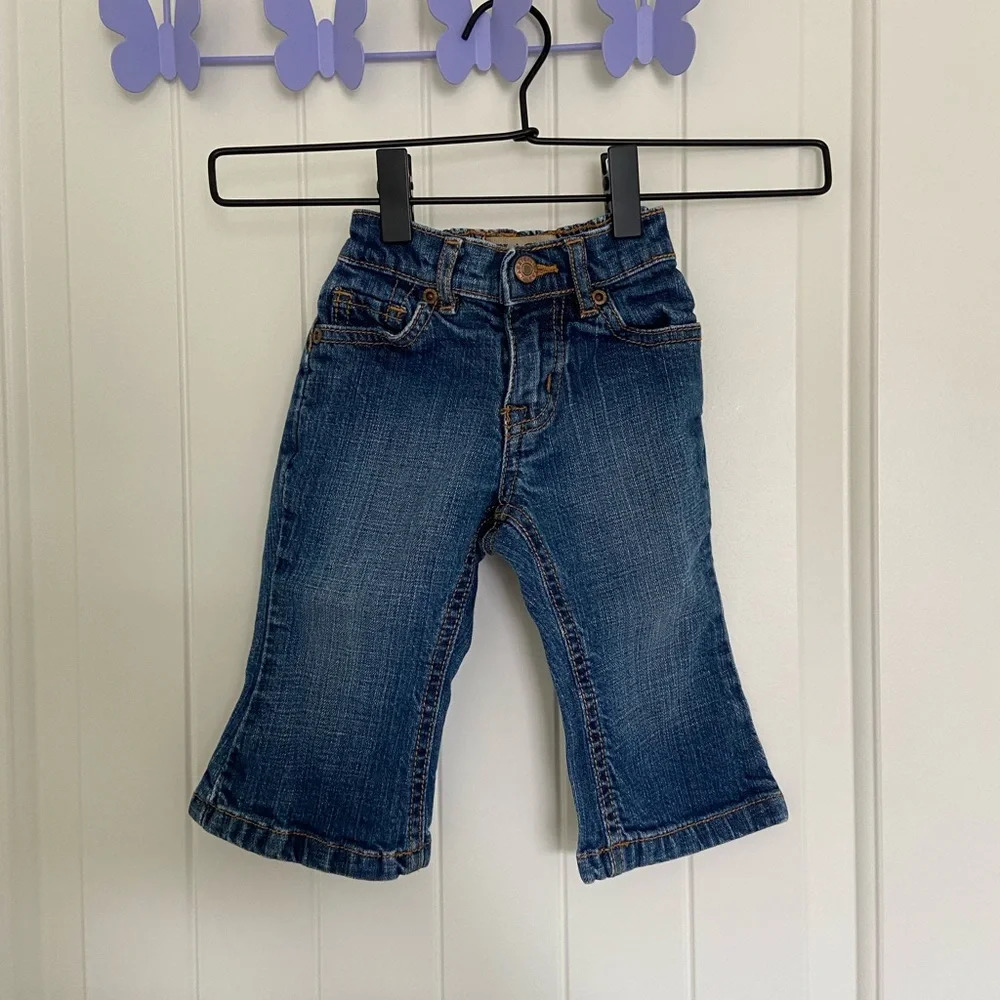 EUC | Children’s Place‎ baby girl’s elastic snap button flare stretch jeans 12mo
